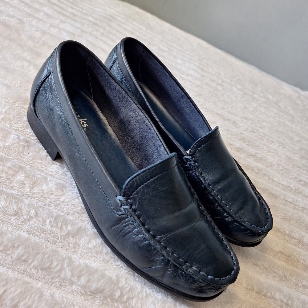 Clarks Bendables Classic Flat Loafers Womens 7 Navy Preppy Office Causal